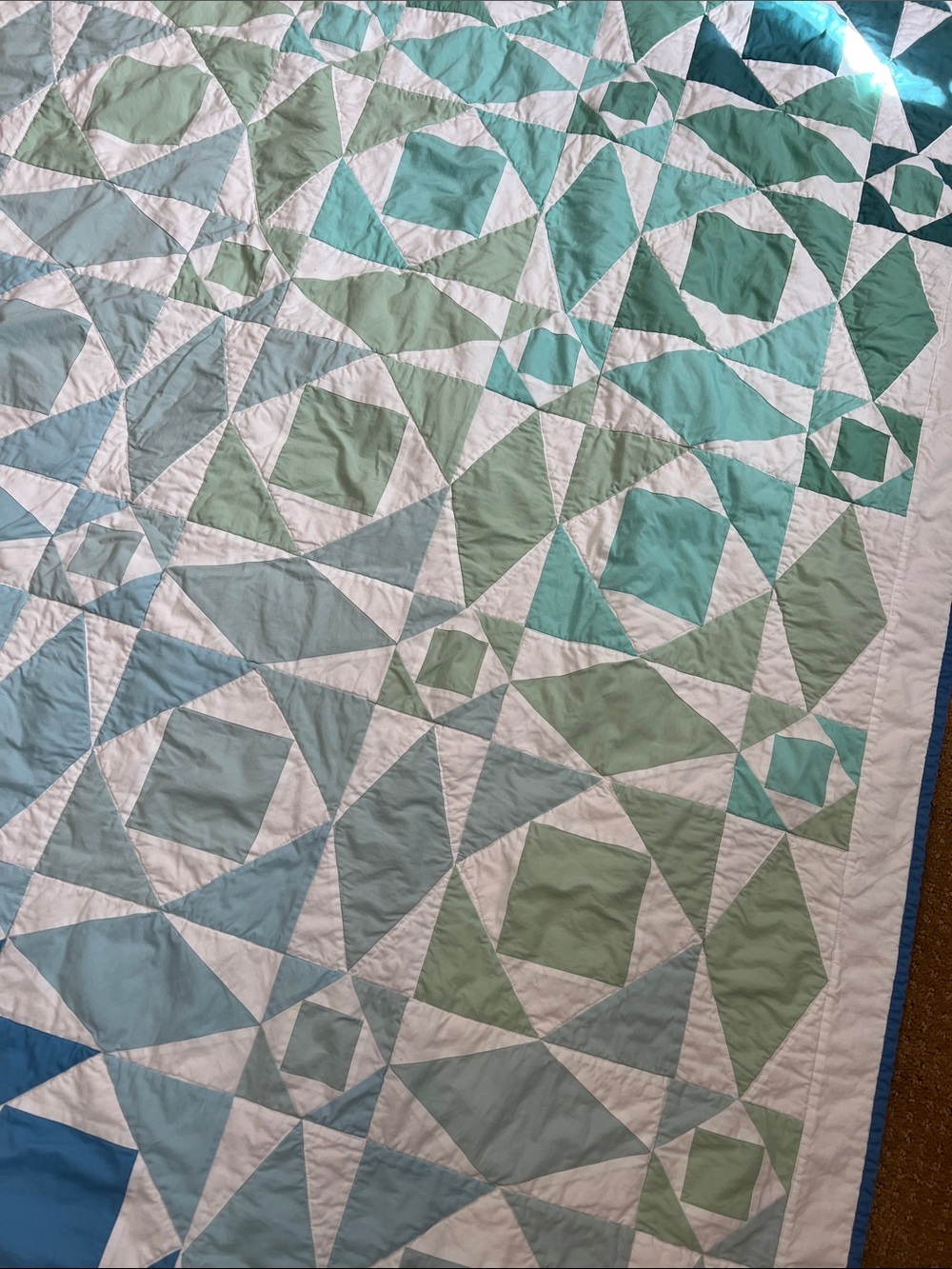 Blue & Green Gradient Cotton Quilt - Modern Geometric Bedding - Picture 5 of 6